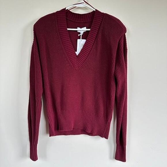 pistola Sweaters - Pistola Camille Strong Shoulder Vneck Pullover Knit Sweater Long Sleeve